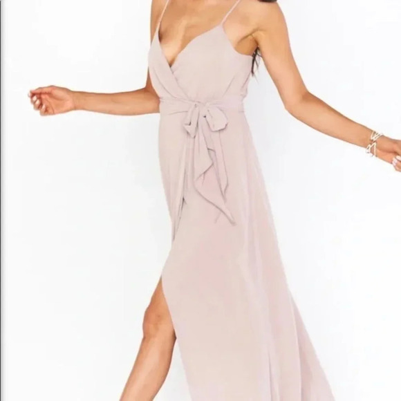 Show Me Your Mumu Liz Tie Maxi Dress Soft Beige Chiffon Blush Size S - Picture 3 of 12